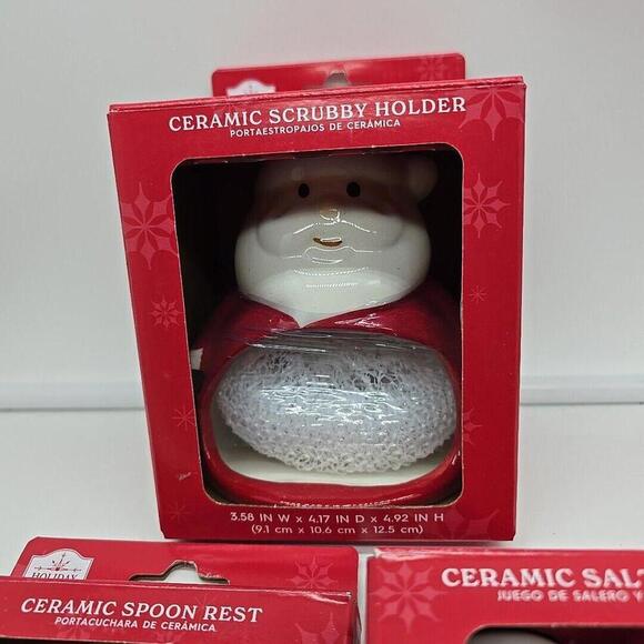 Holiday TIME Christmas Winter Ceramic Bundle Holder Salt And‎ Pepper Spoon Rest - Picture 5 of 11